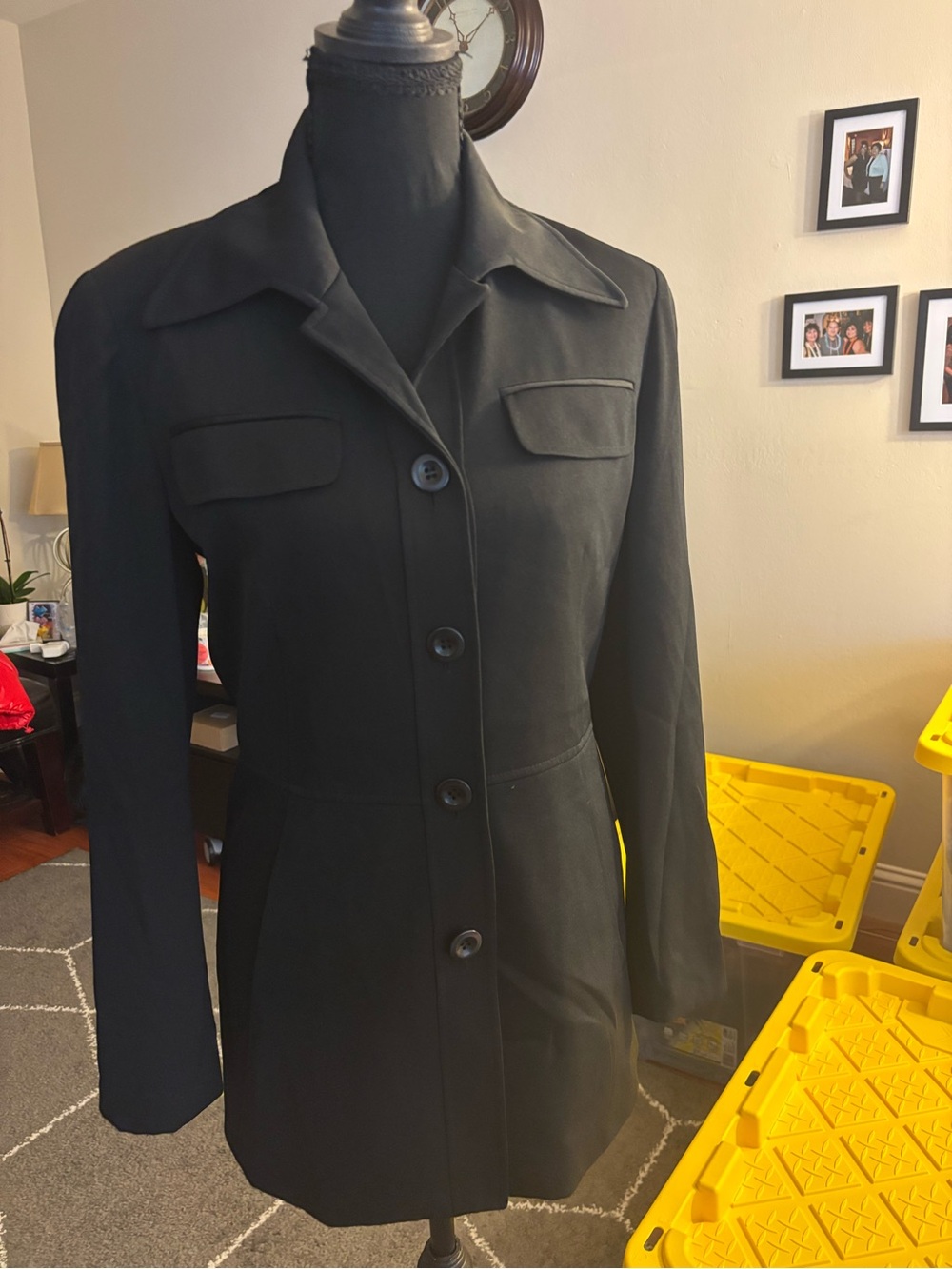 Anne Klein Black Long Button-Front Blazer size 2